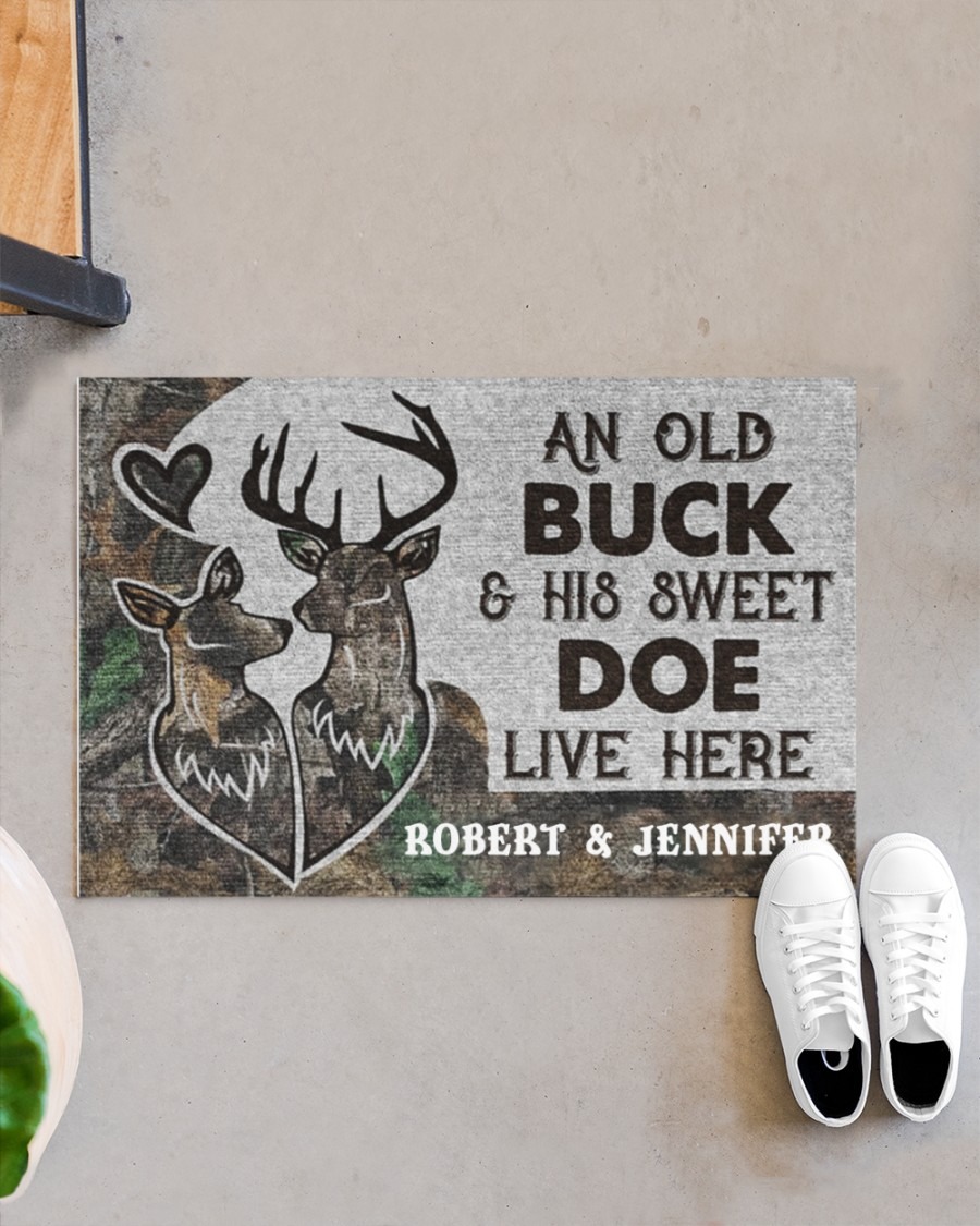 An old buck and his sweet doe live here custom personalized name doormat - BBS 2