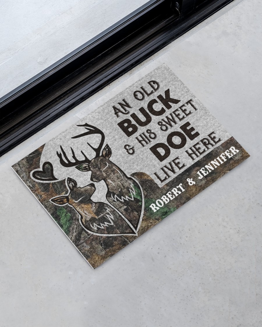 An old buck and his sweet doe live here custom personalized name doormat - BBS 1