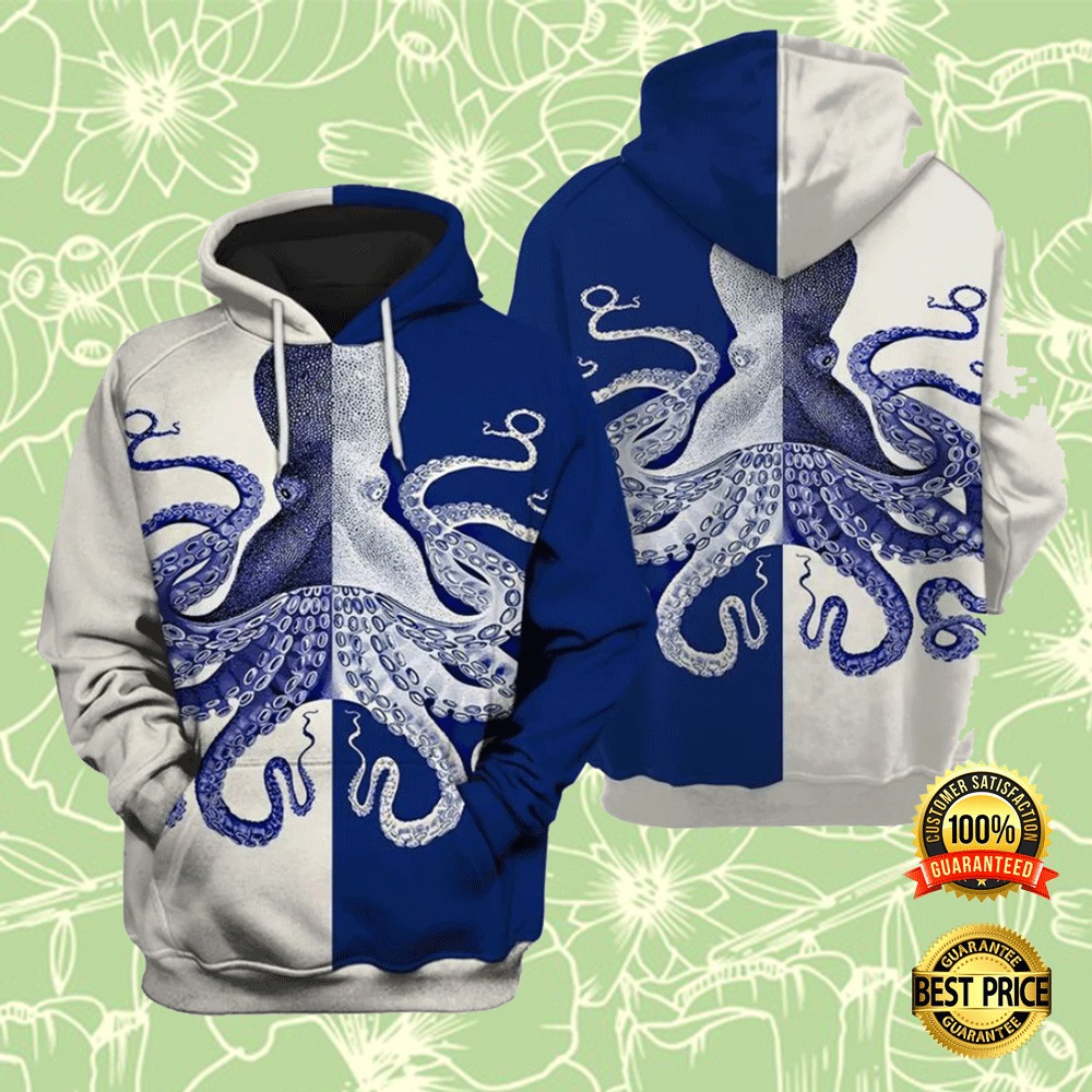 Octopus White And Blue All Over Printed 3D Hoodie 2