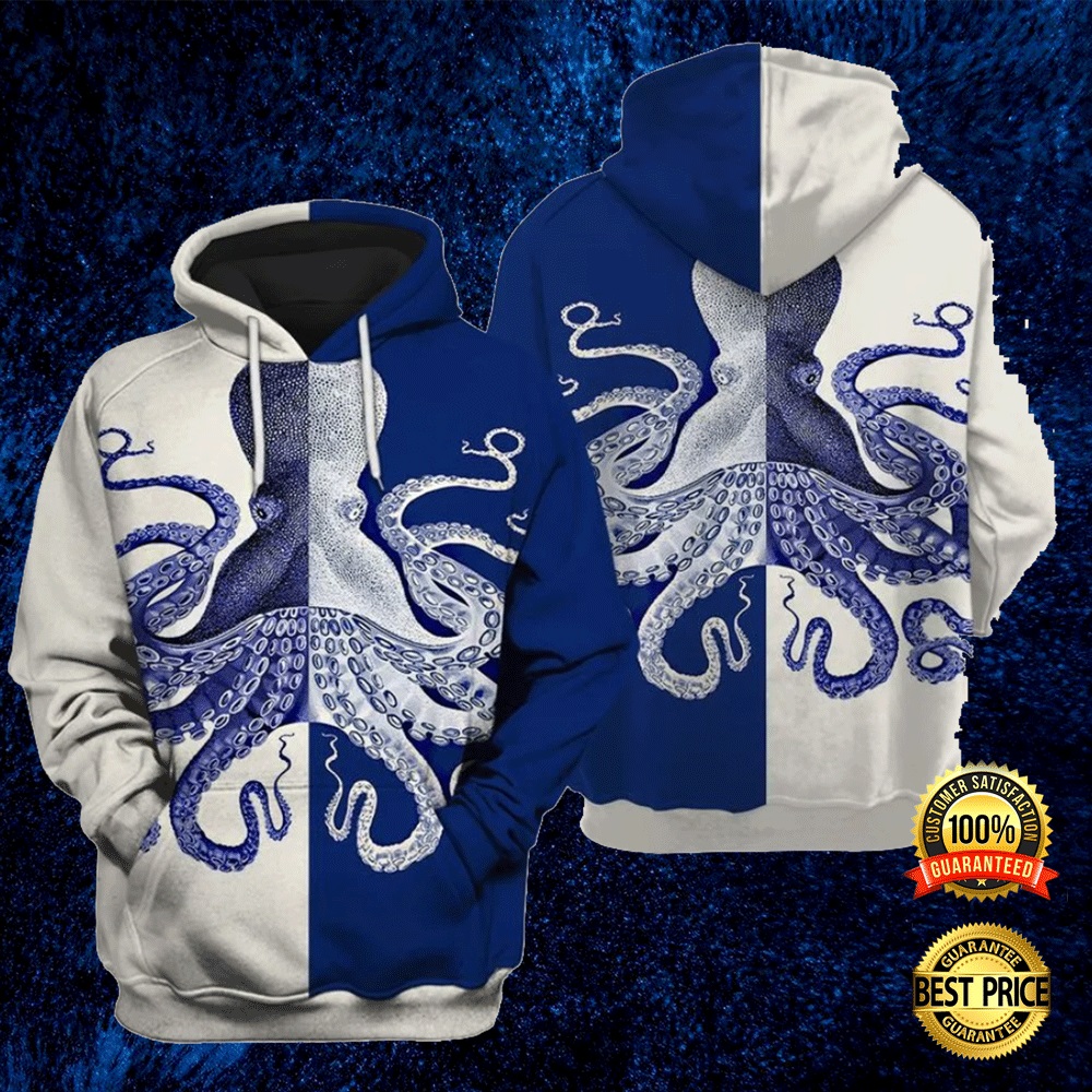 Octopus White And Blue All Over Printed 3D Hoodie 3