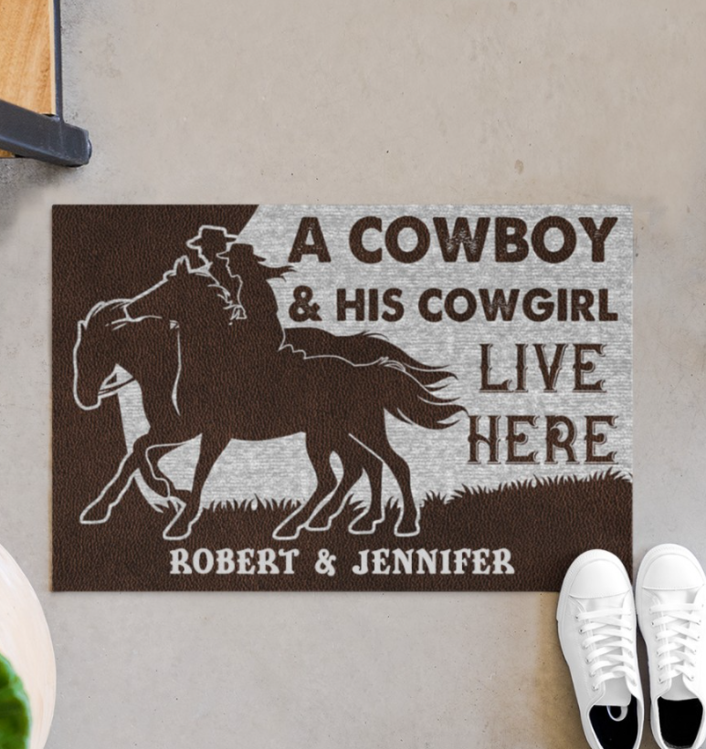 Personalized A Cowboy And His Cowgirl Live Here Doormat 4
