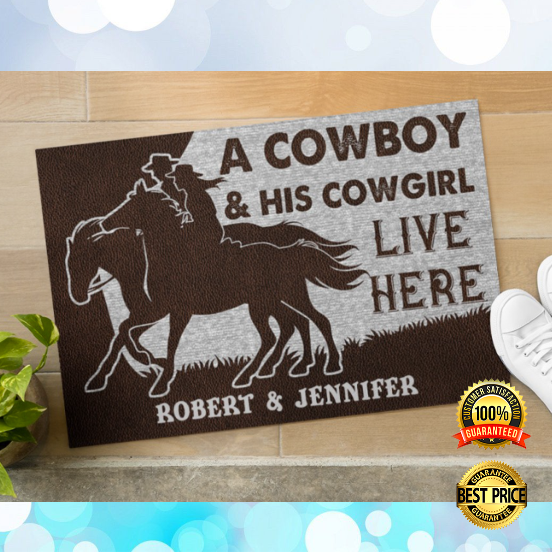 Personalized a cowboy and his cowgirl live here doormat 4 1