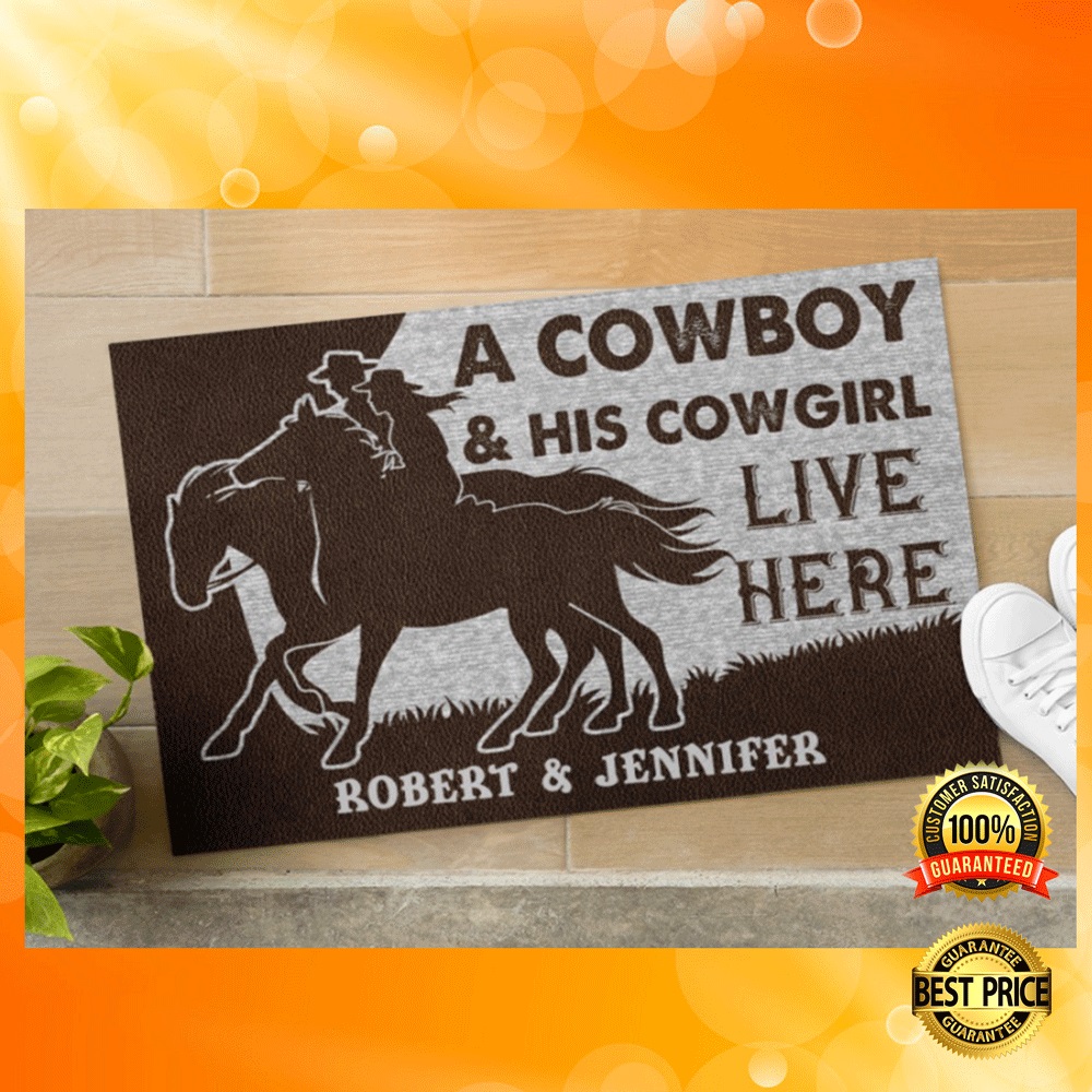 Personalized A Cowboy And His Cowgirl Live Here Doormat 2
