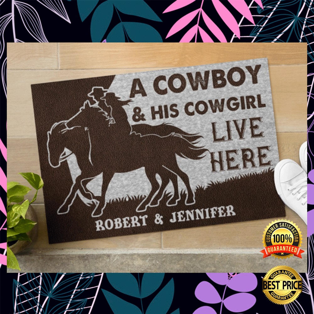 Personalized a cowboy and his cowgirl live here doormat2 1
