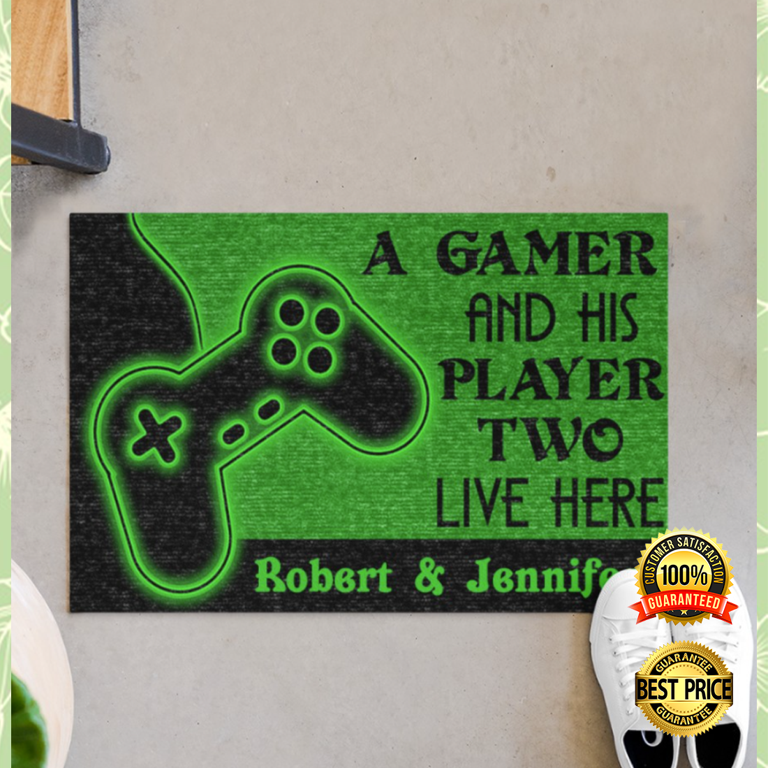 PERRSONALIZED A GAMER AND HIS PLAYER TWO LIVE HERE DOORMAT 4