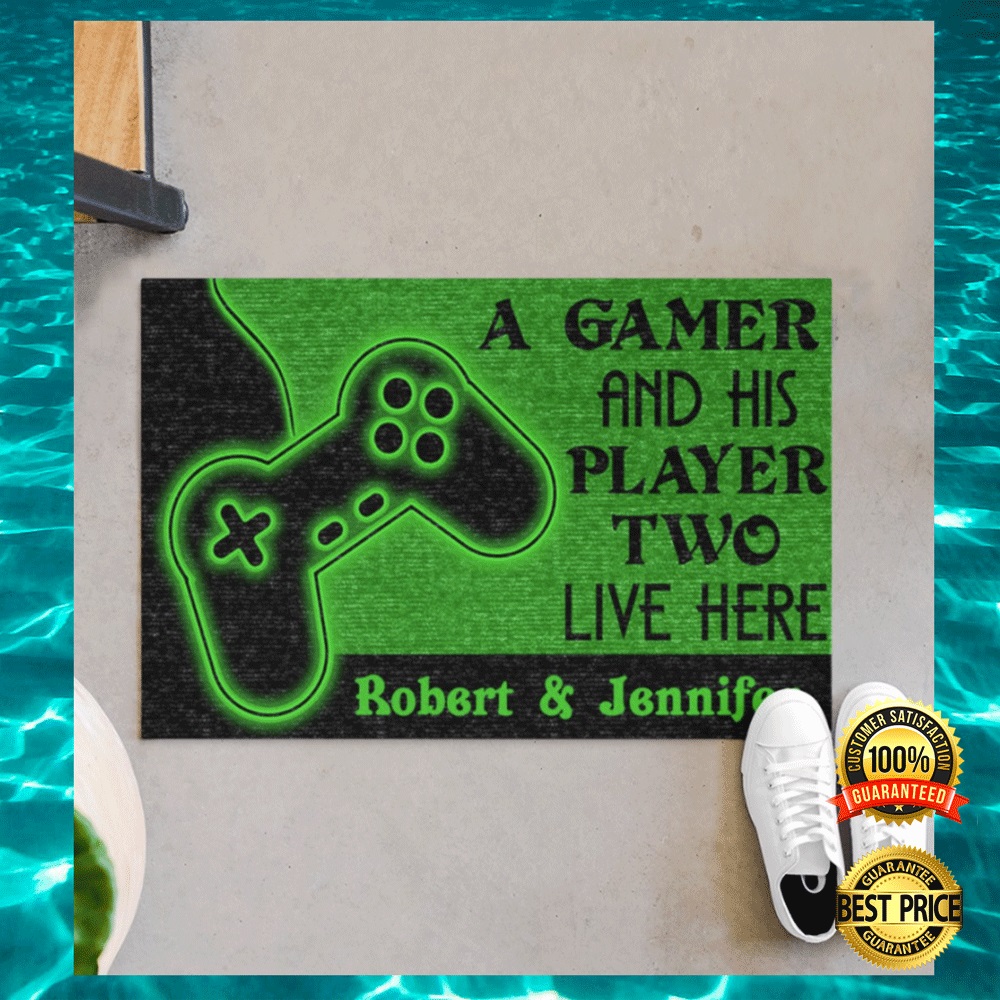 PERRSONALIZED A GAMER AND HIS PLAYER TWO LIVE HERE DOORMAT 1
