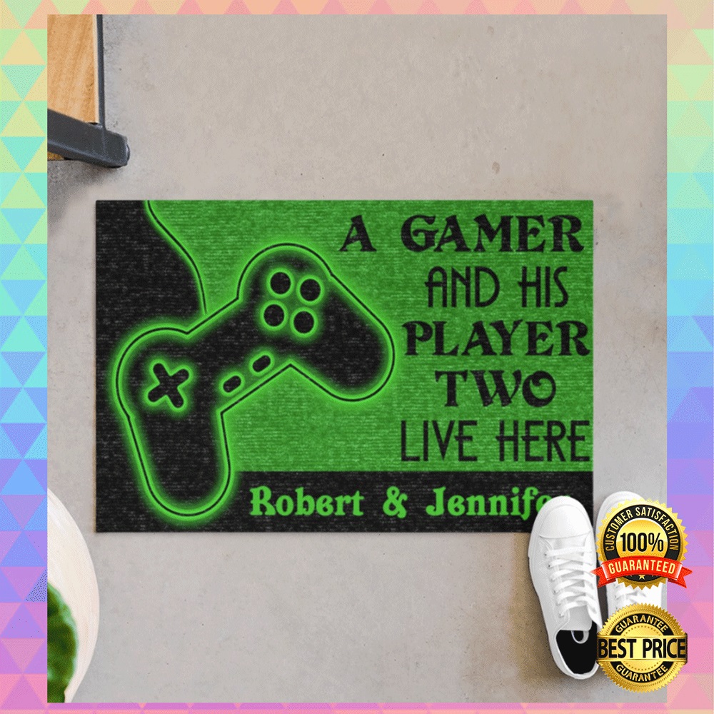 PERRSONALIZED A GAMER AND HIS PLAYER TWO LIVE HERE DOORMAT 2