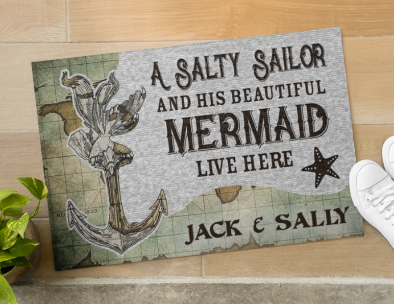 Personalized A Salty Sailor And His Beautiful Mermaid Live Here Doormat 3