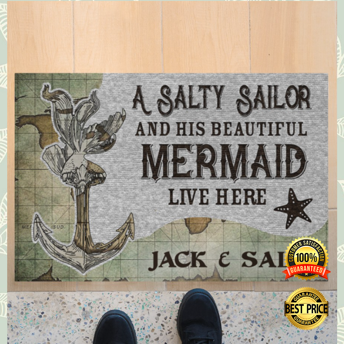 Personalized A Salty Sailor And His Beautiful Mermaid Live Here Doormat 4