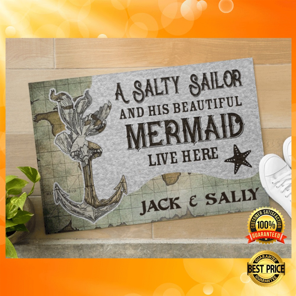 Personalized A Salty Sailor And His Beautiful Mermaid Live Here Doormat 1