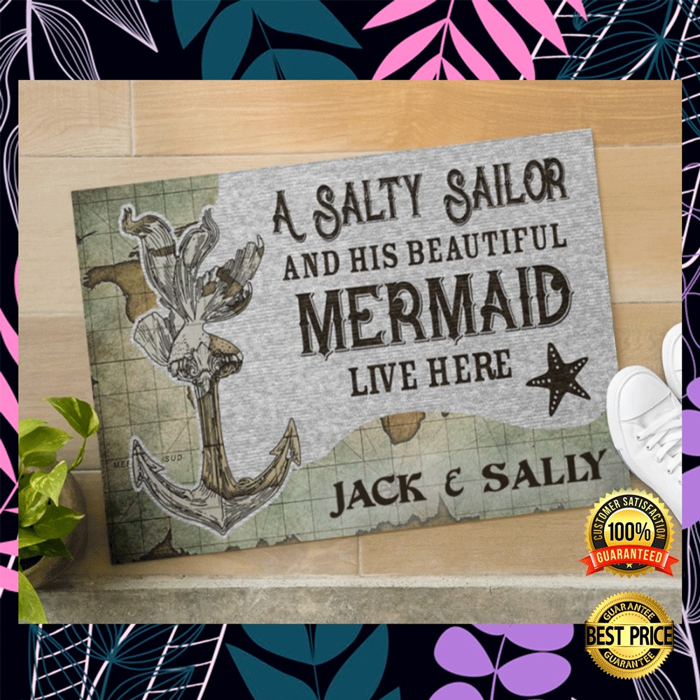 Personalized A Salty Sailor And His Beautiful Mermaid Live Here Doormat 2
