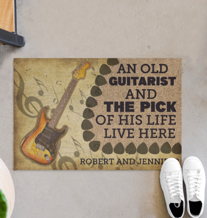Personalized An Old Guitarist And The Pick Of His Life Live Here Doormat 4