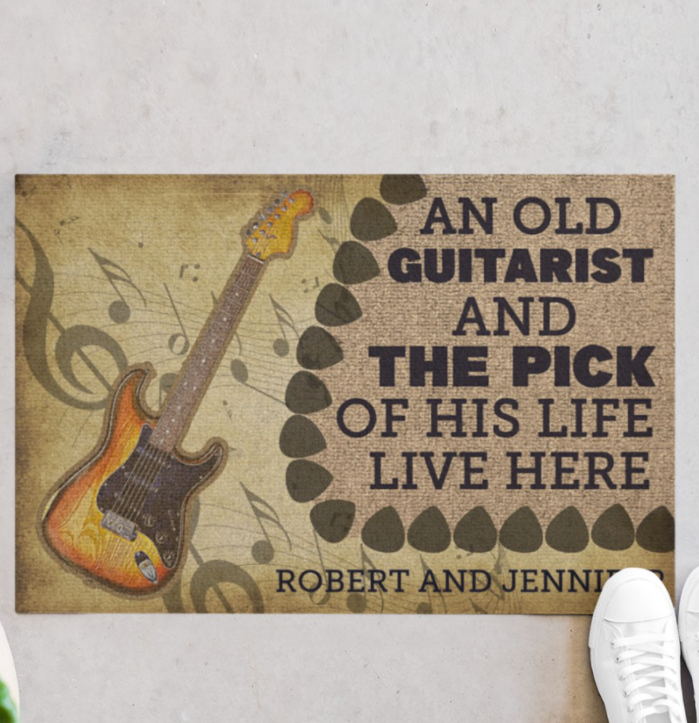 Personalized An Old Guitarist And The Pick Of His Life Live Here Doormat 1