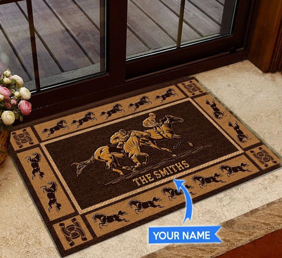 Personalized horse racing doormat