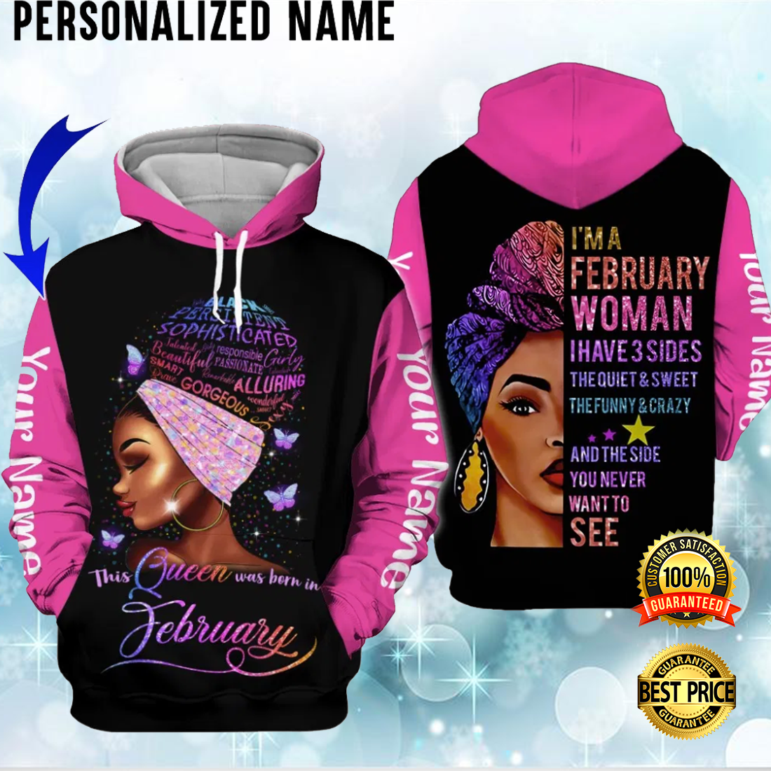 Personalized i m a february woman i have 3 sides all over printed 3D hoodie 5