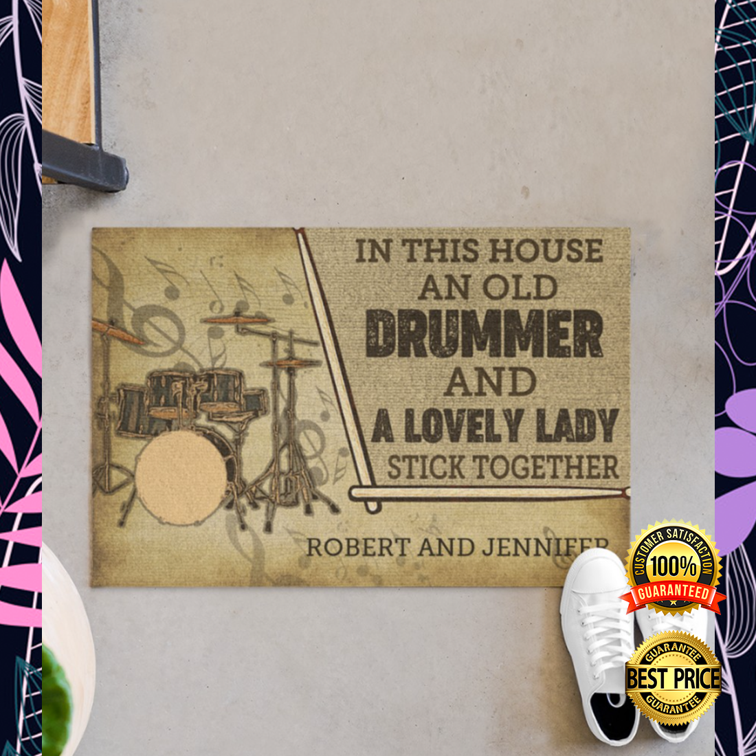 Personalized In This House An Old Drummer And A Lovely Lady Stick Together Doormat 2