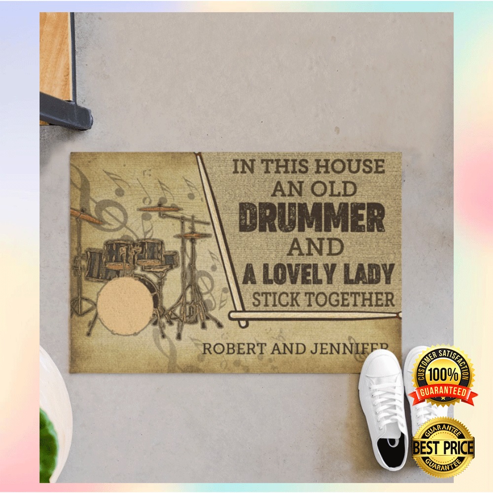 Personalized in this house an old drummer and a lovely lady stick together doormat1
