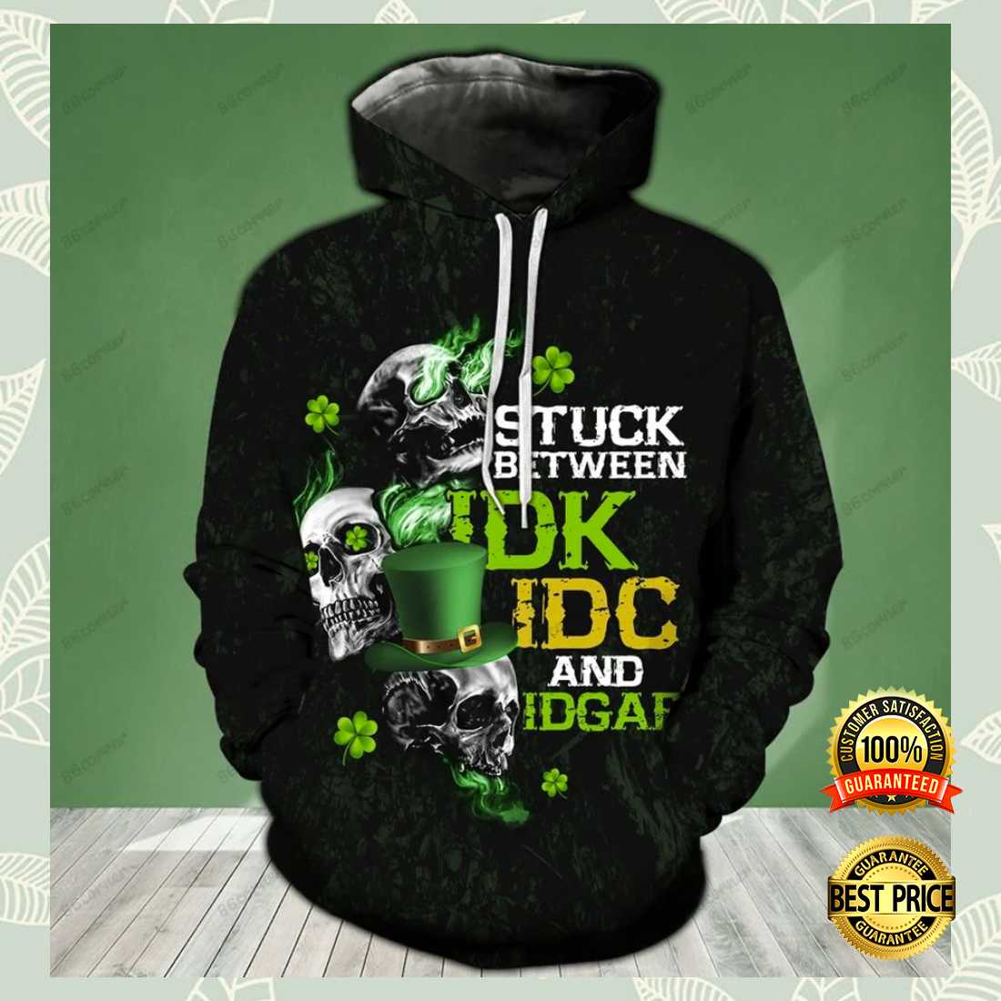 Irish skull stuck between idk idc and idgaf all over printed 3D hoodie 5
