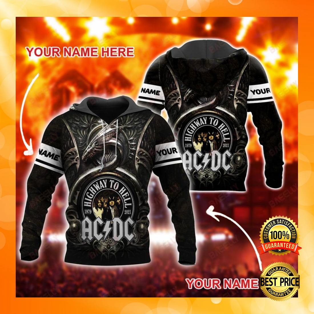 Personalized AC DC highway to hell all over printed 3D hoodie 4