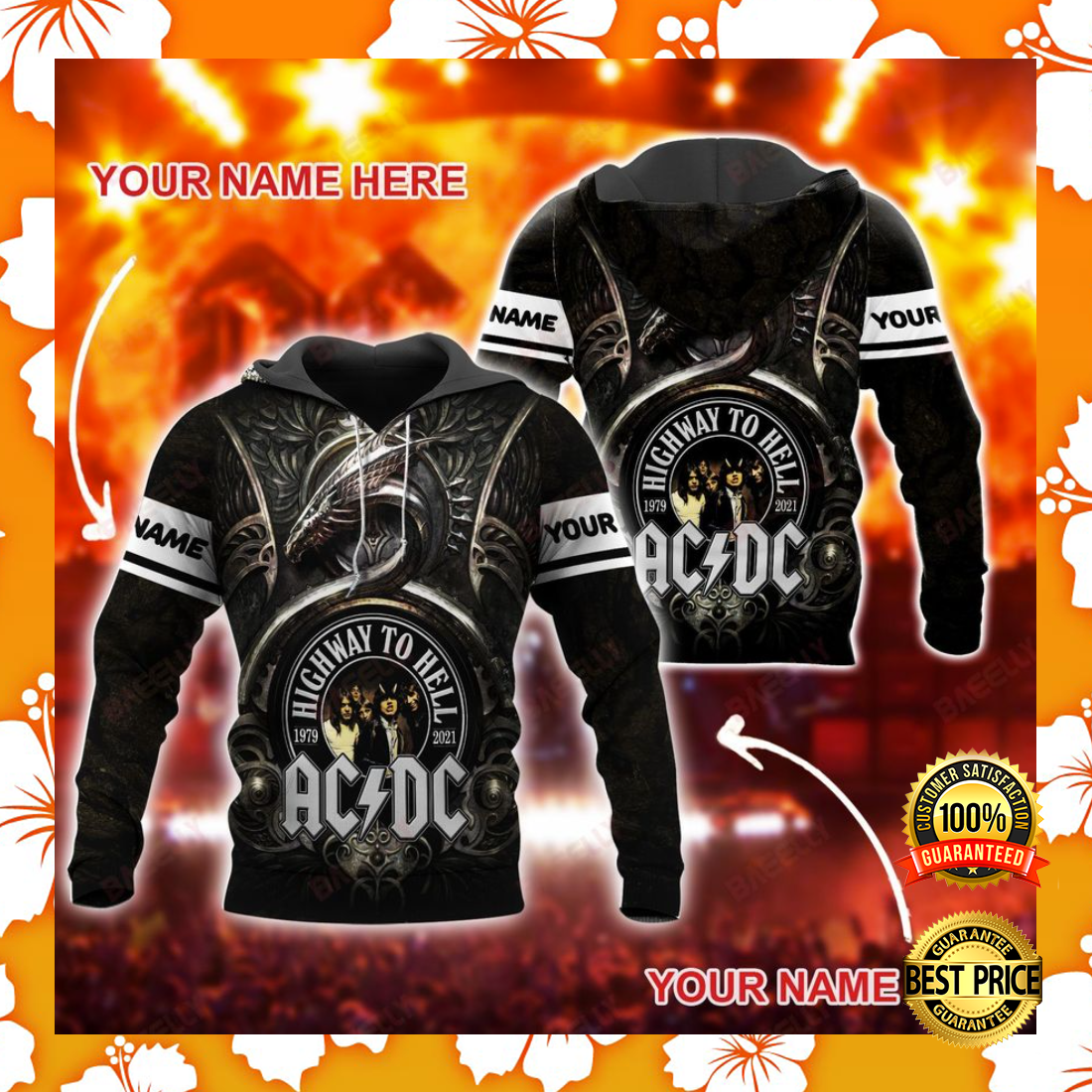 Personalized AC DC highway to hell all over printed 3D hoodie 5