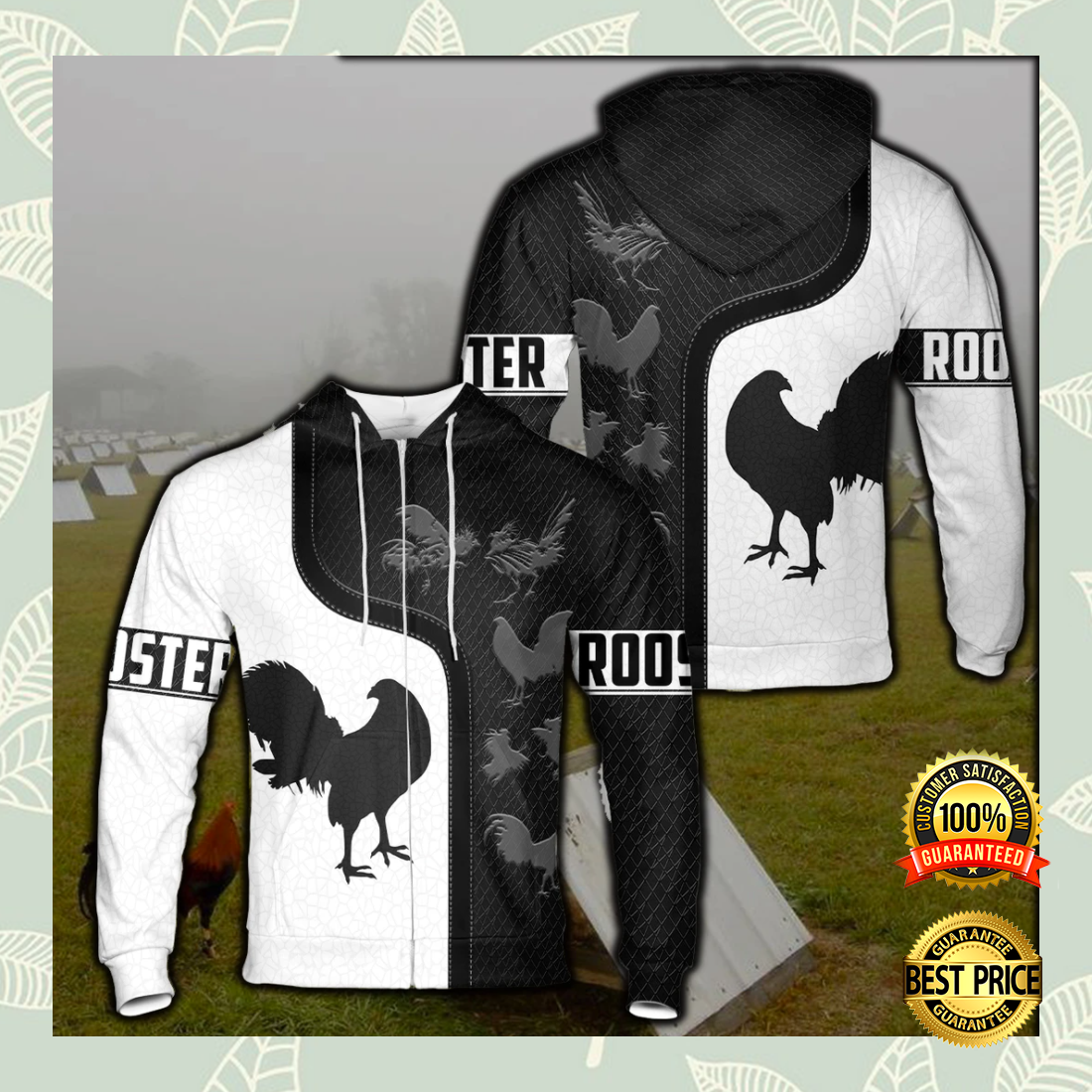 Rooster Black And White All Over Printed 3D Hoodie 1