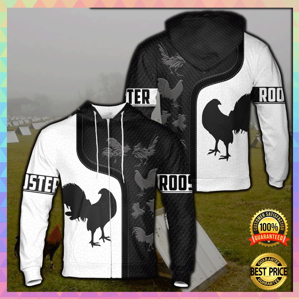 Rooster Black And White All Over Printed 3D Hoodie 4