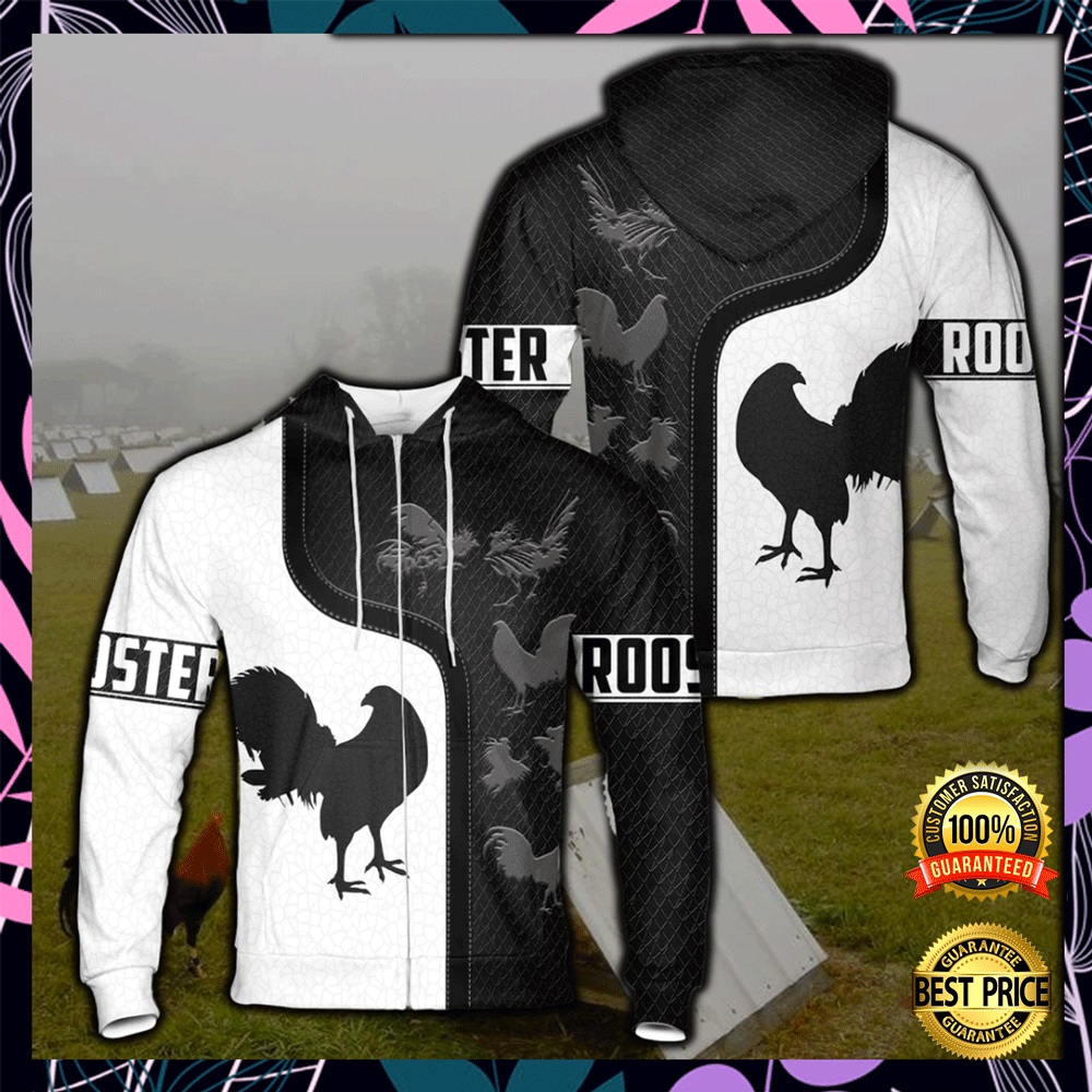 Rooster Black And White All Over Printed 3D Hoodie 3