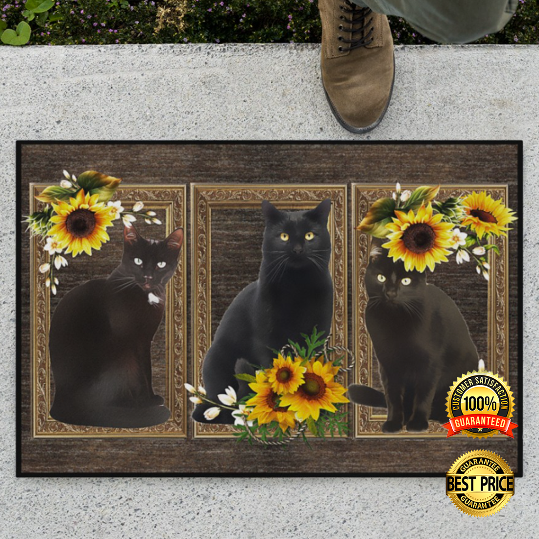 Black cat sunflower frame doormat 4