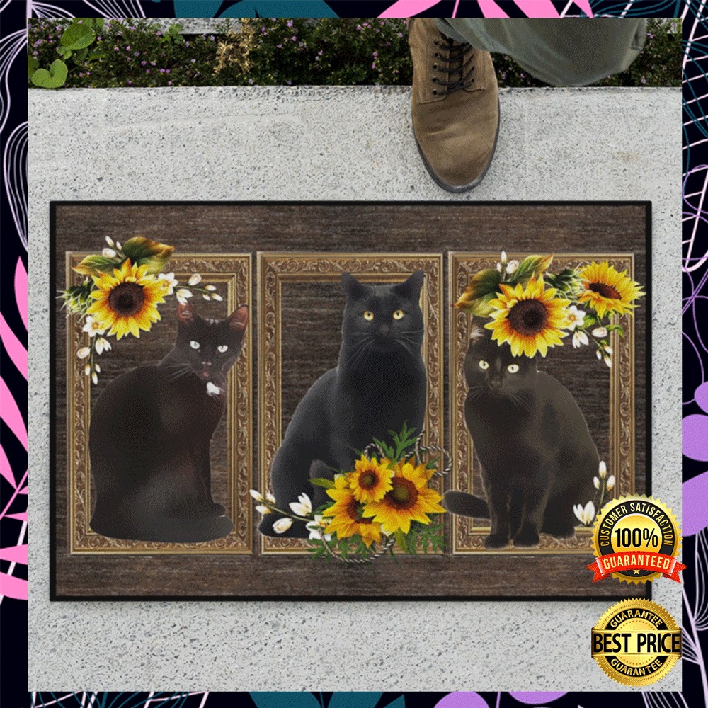 Black cat sunflower frame doormat1