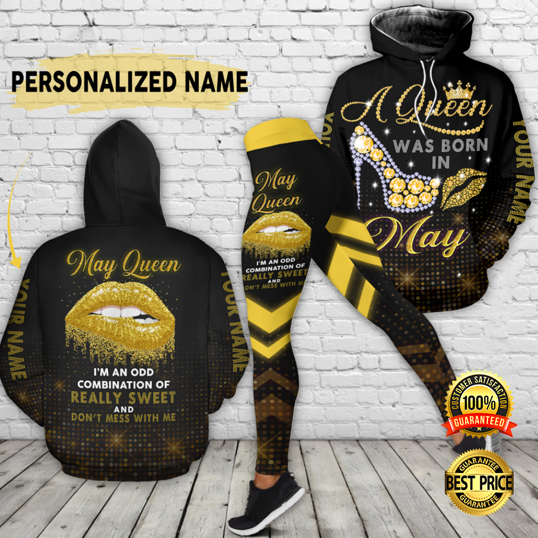 Personalized a queen was born in may all over printed 3D hoodie and legging 4 1