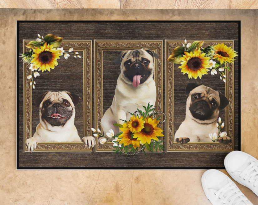 Pug sunflower frame doormat 1