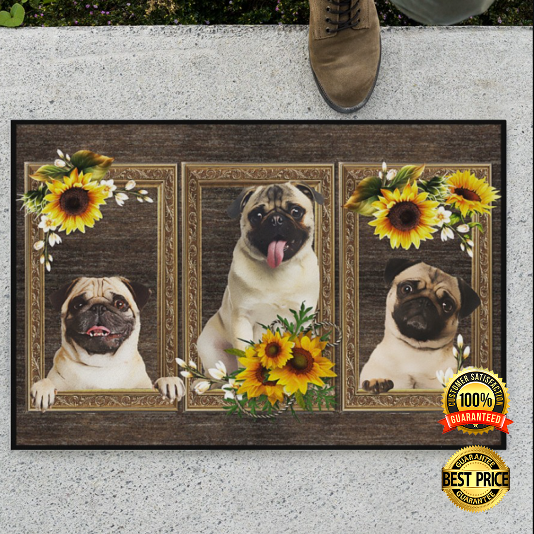Pug sunflower frame doormat 5