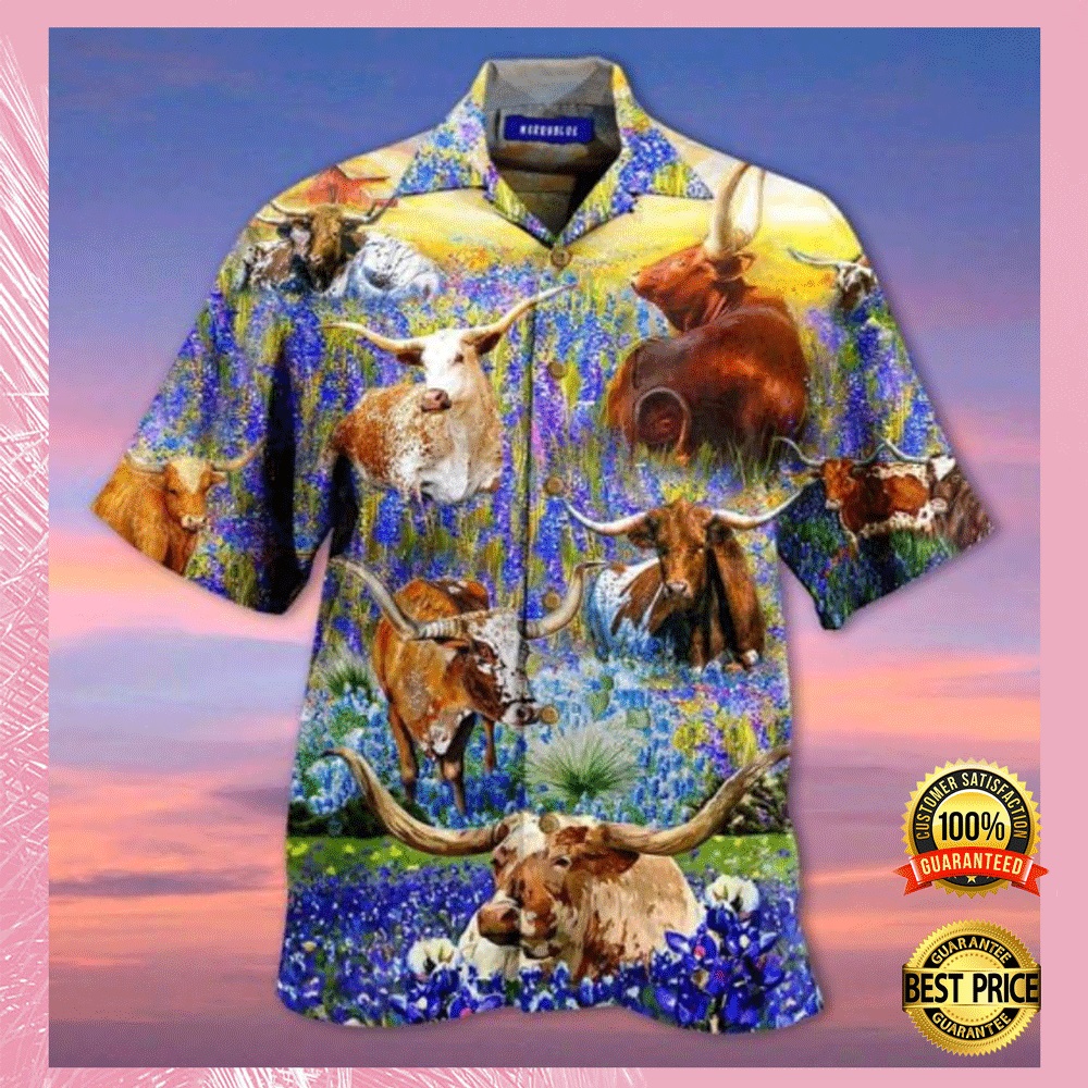Texas Longhorn In Bluebonnets hawaiian shirt1