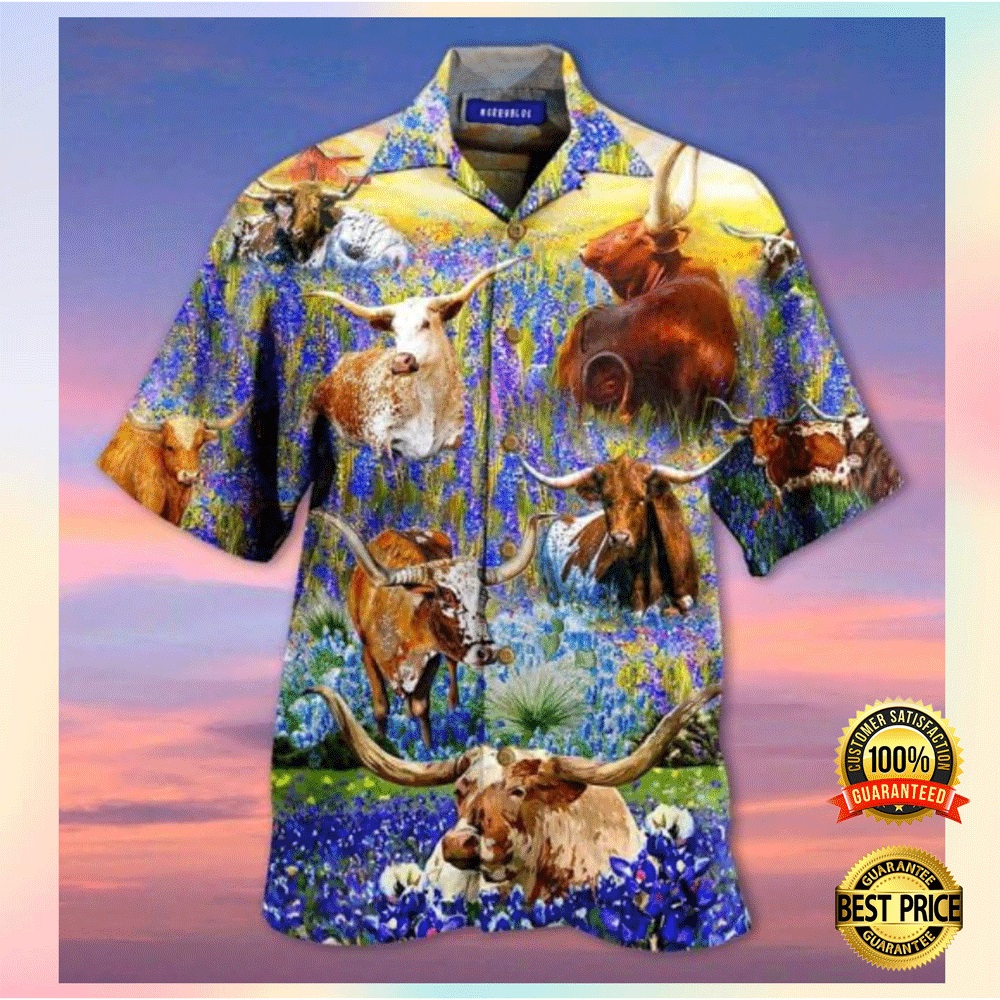 Texas Longhorn In Bluebonnets hawaiian shirt2