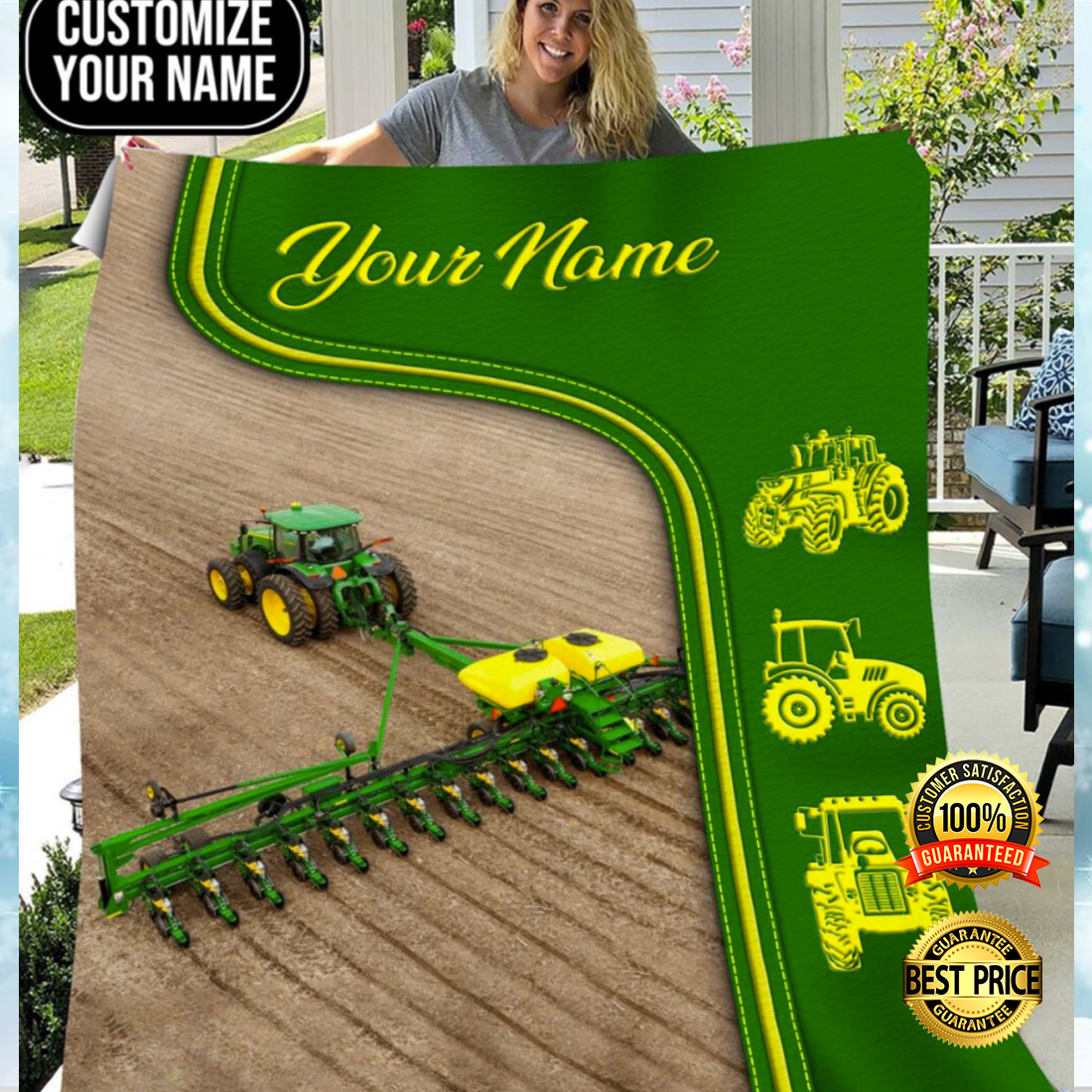 Personalized green tractor farmer blanket 4