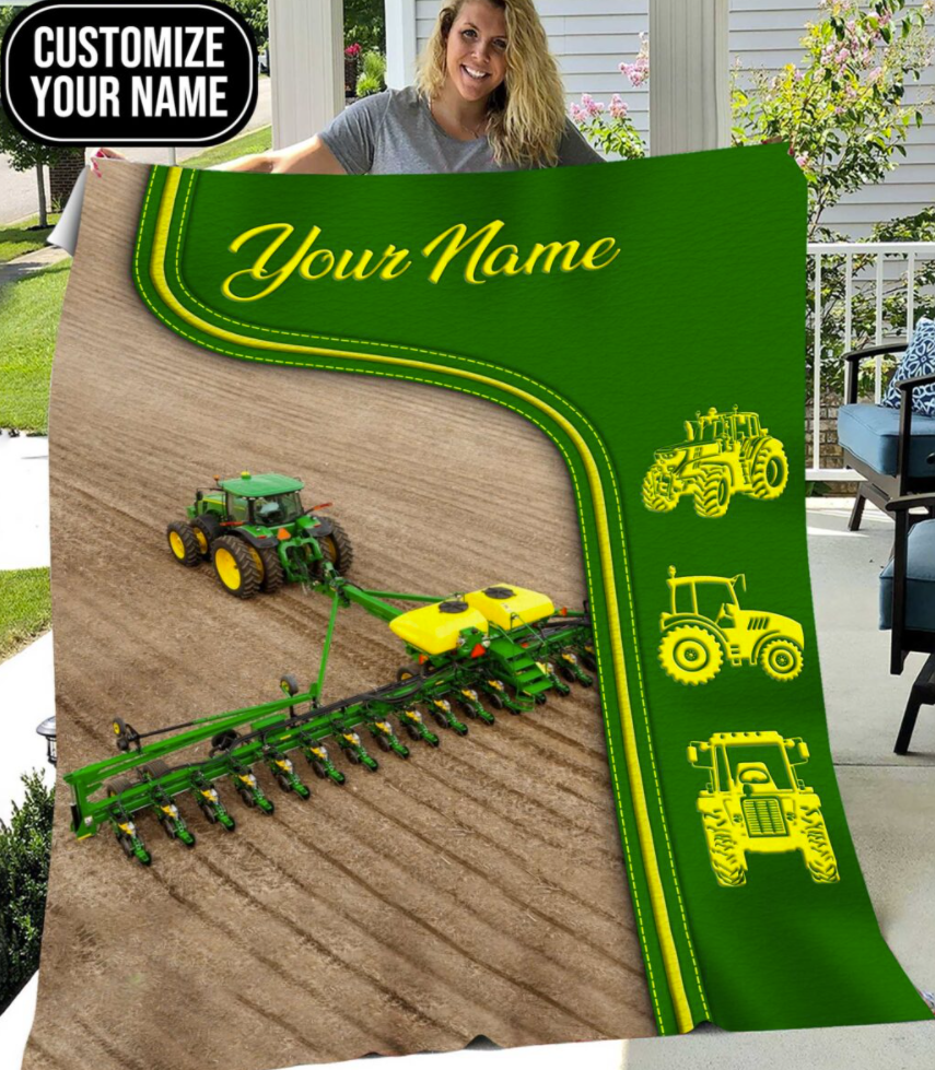 Personalized green tractor farmer blanket
