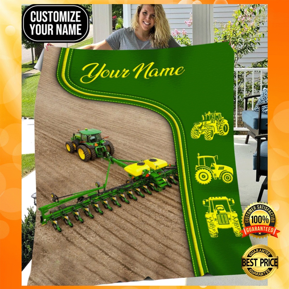 Personalized green tractor farmer blanket1