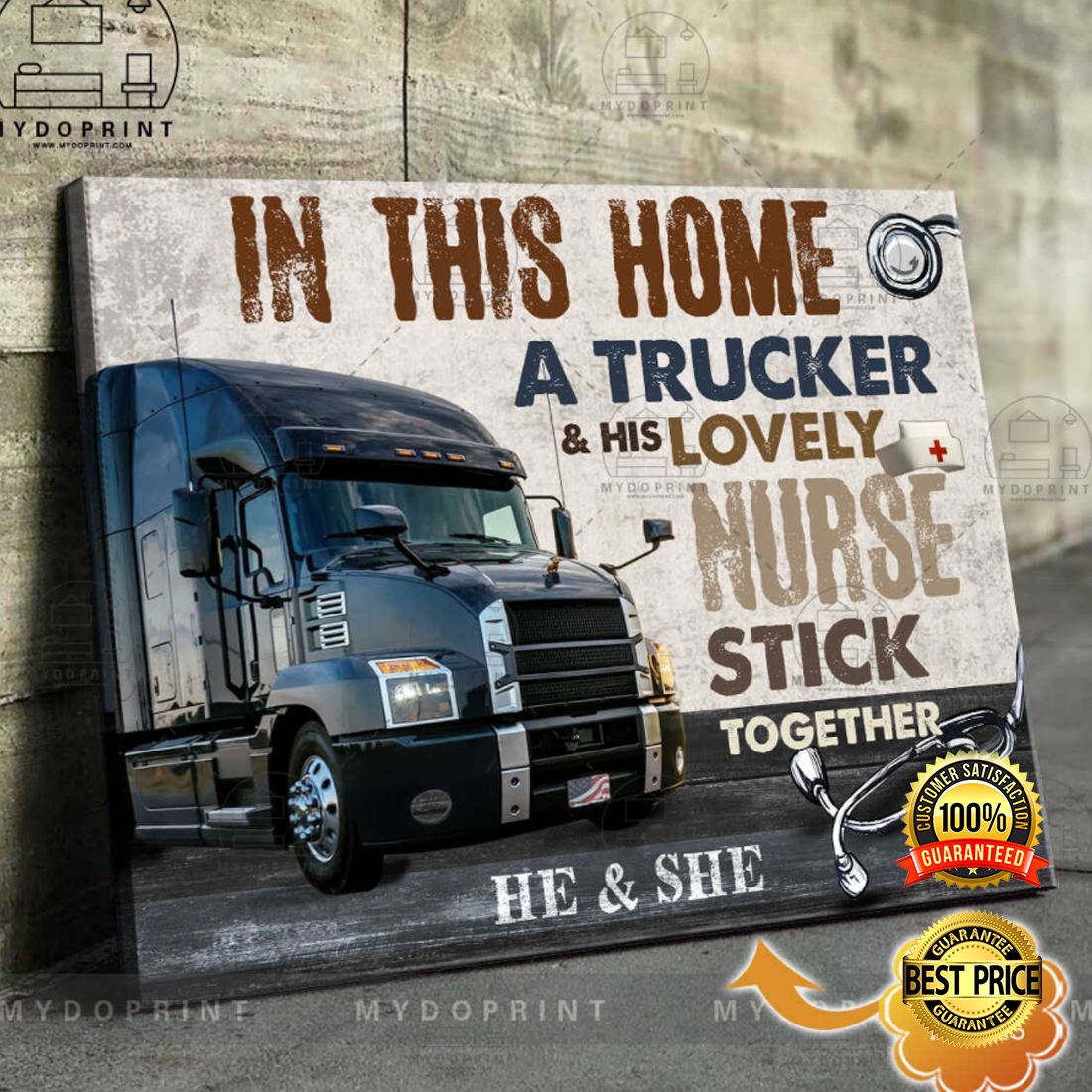 Personalized in this home a trucker and his lovely nurse stick together canvas 4