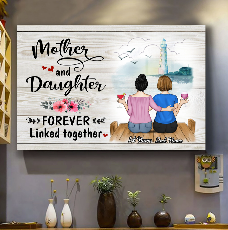 Personalized mother and daughter forever linked together canvas