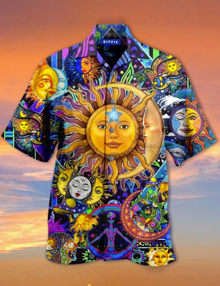 Sun and moon hippie hawaiian shirt