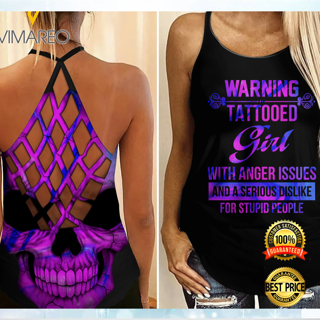 Warning tattoo girl with anger issues and a serious dislike for stupid people criss cross tank top 4