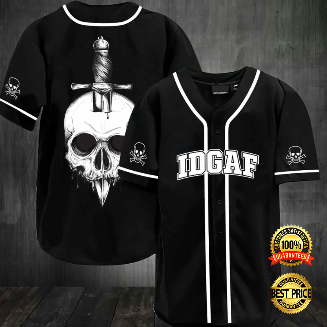 Skull IDGAF baseball jersey 4