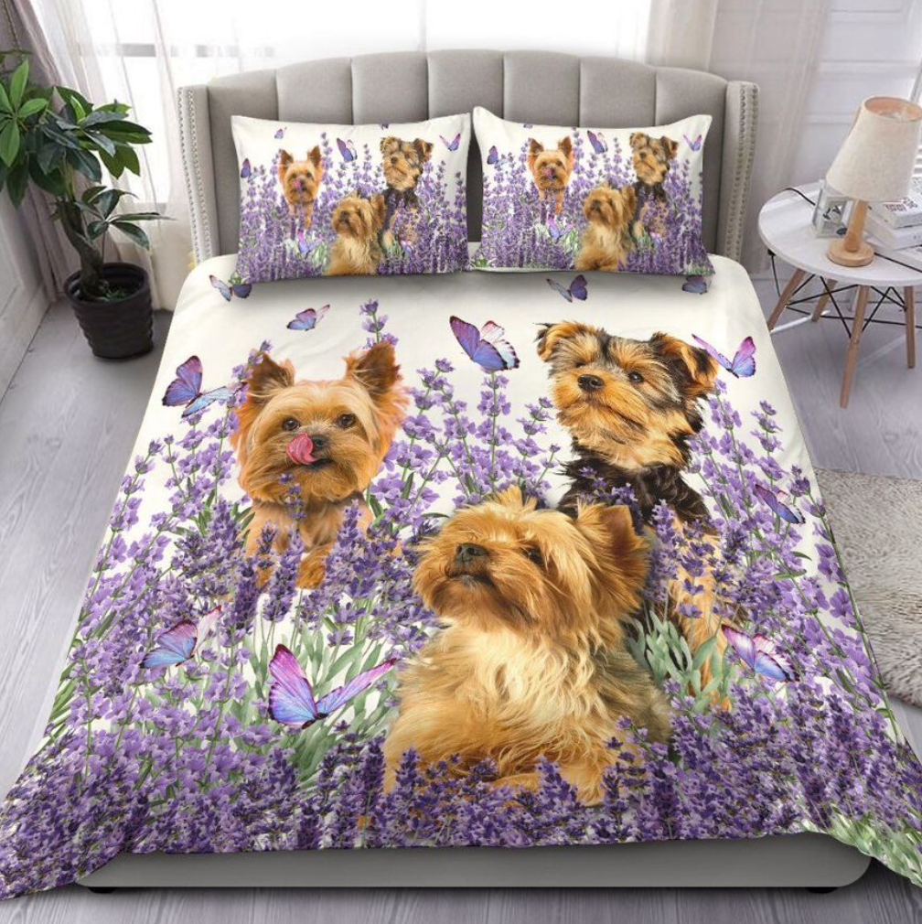 Yorkshire terrier and flower bedding set